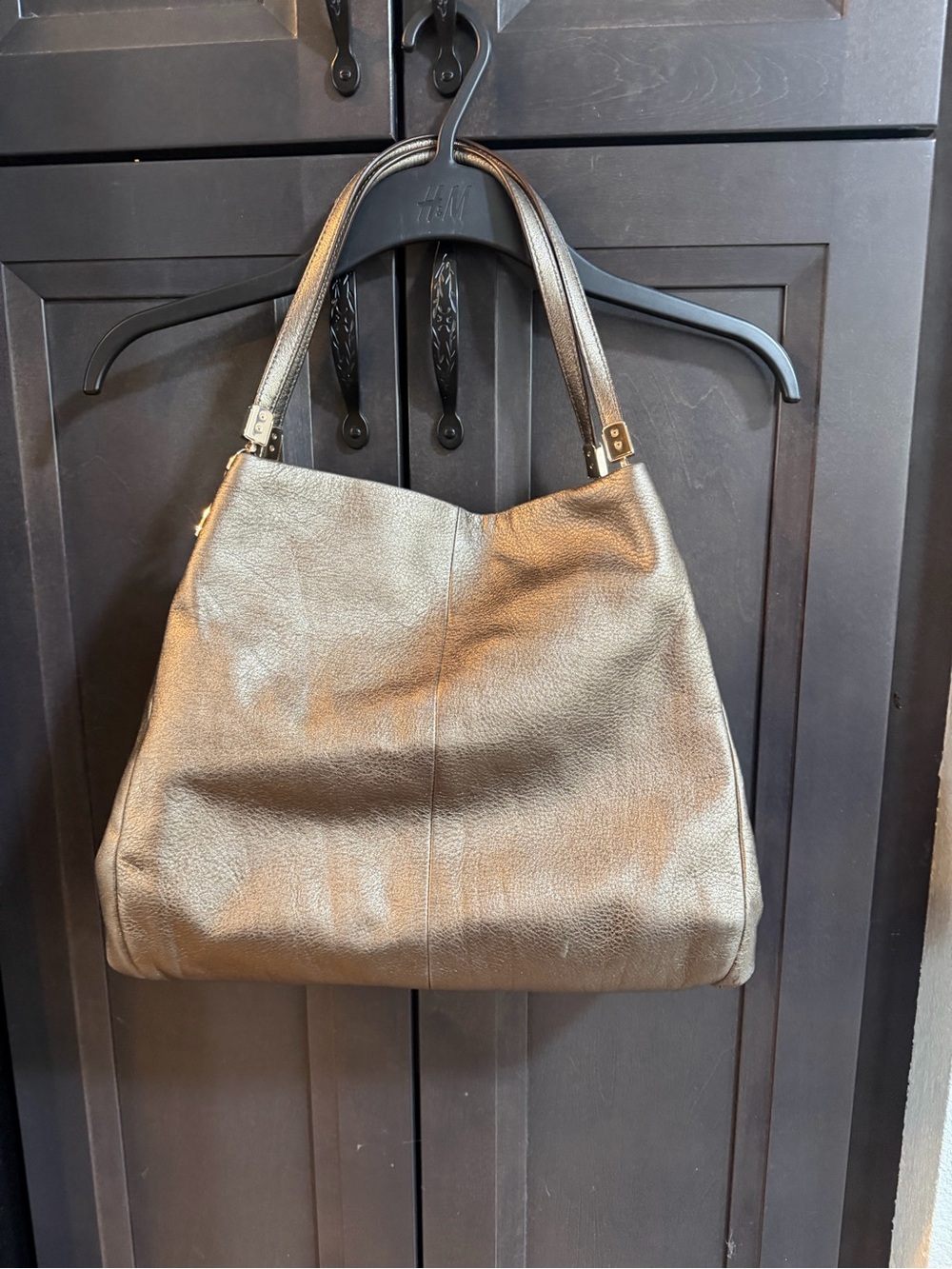Coach Metallic Bronze Leather Shoulder Bag Hobo Purse Large Soft Pebbled Leather - Picture 1 of 9